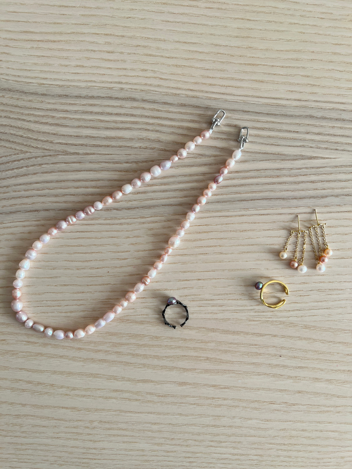 Excellent level rice pearl ring-Golden blue lake set