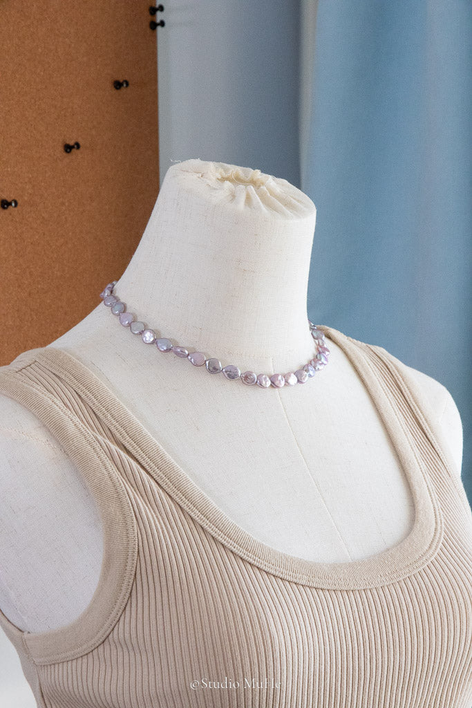 Silver Moon — Silver-Blue Button Freshwater Pearl Necklace