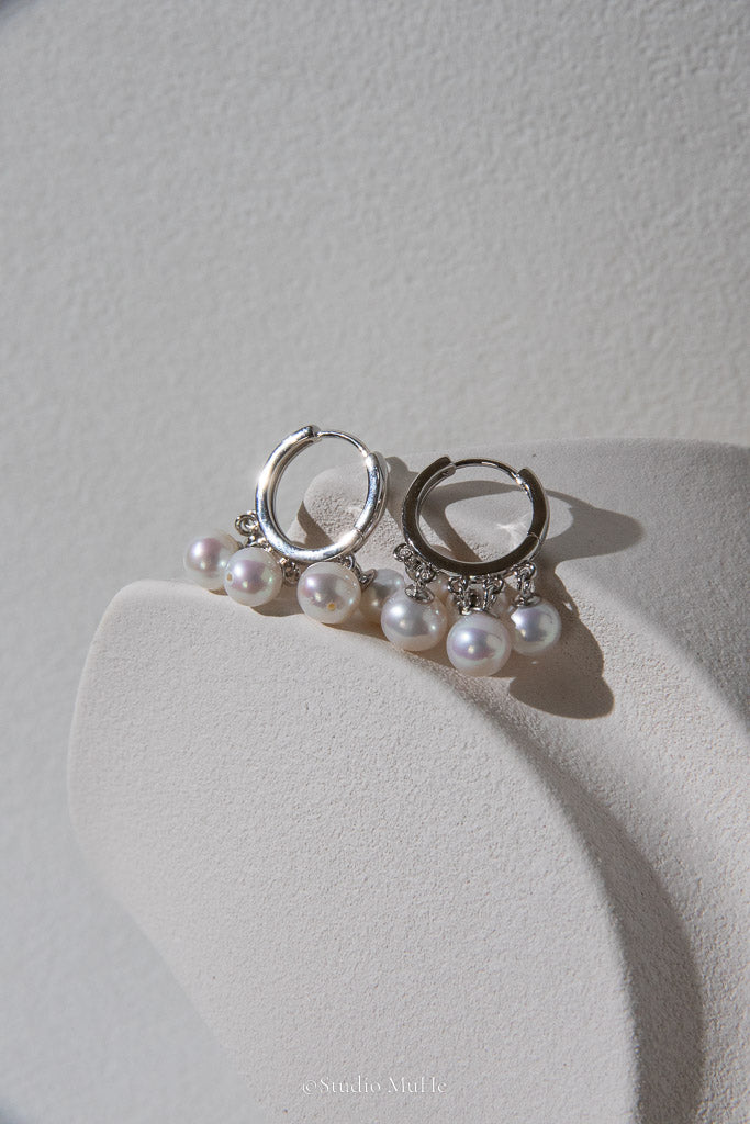 In Full Bloom — White Freshwater Pearl Cluster Hoop Earrings