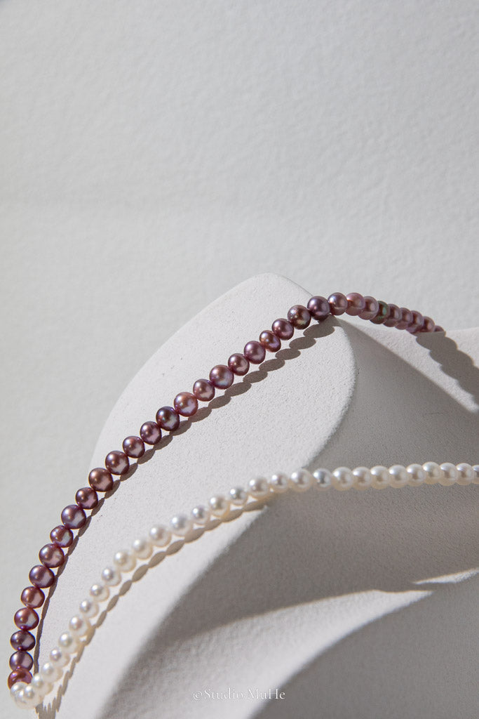 After Work — White & Purple Double-Layer Freshwater Pearl Bracelet