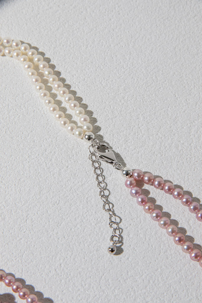 Cherry Love — Handwoven Pink & White Freshwater Pearl Necklace
