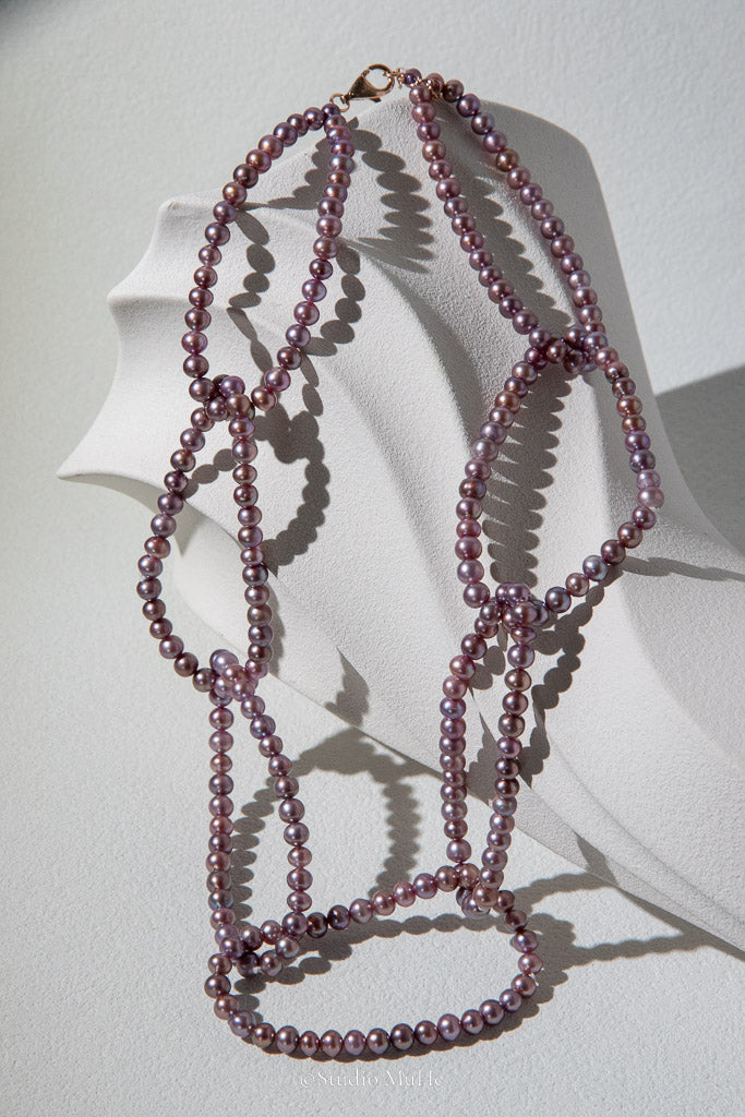 Seven Circles — Handwoven Purple Freshwater Pearl Necklace