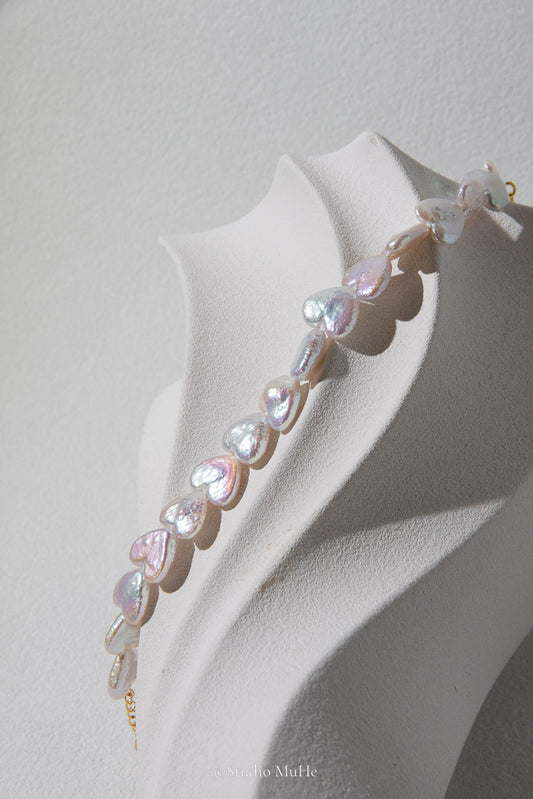 Sixteen Hearts — White Heart-Shaped Freshwater Pearl Bracelet