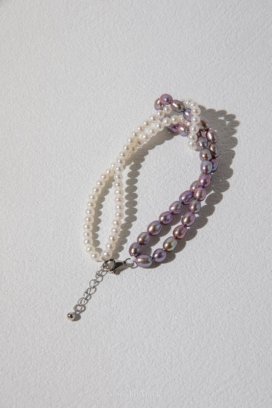 Interwoven — White & Purple Handwoven Freshwater Pearl Bracelet