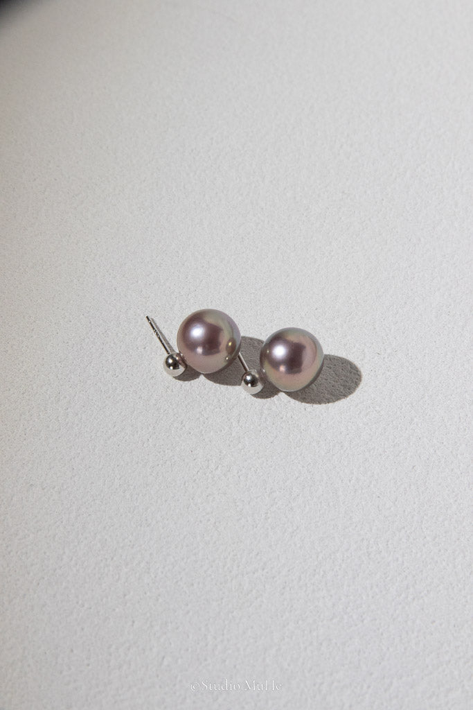 Composed — Deep Purple Freshwater Pearl & Silver Stud Earrings