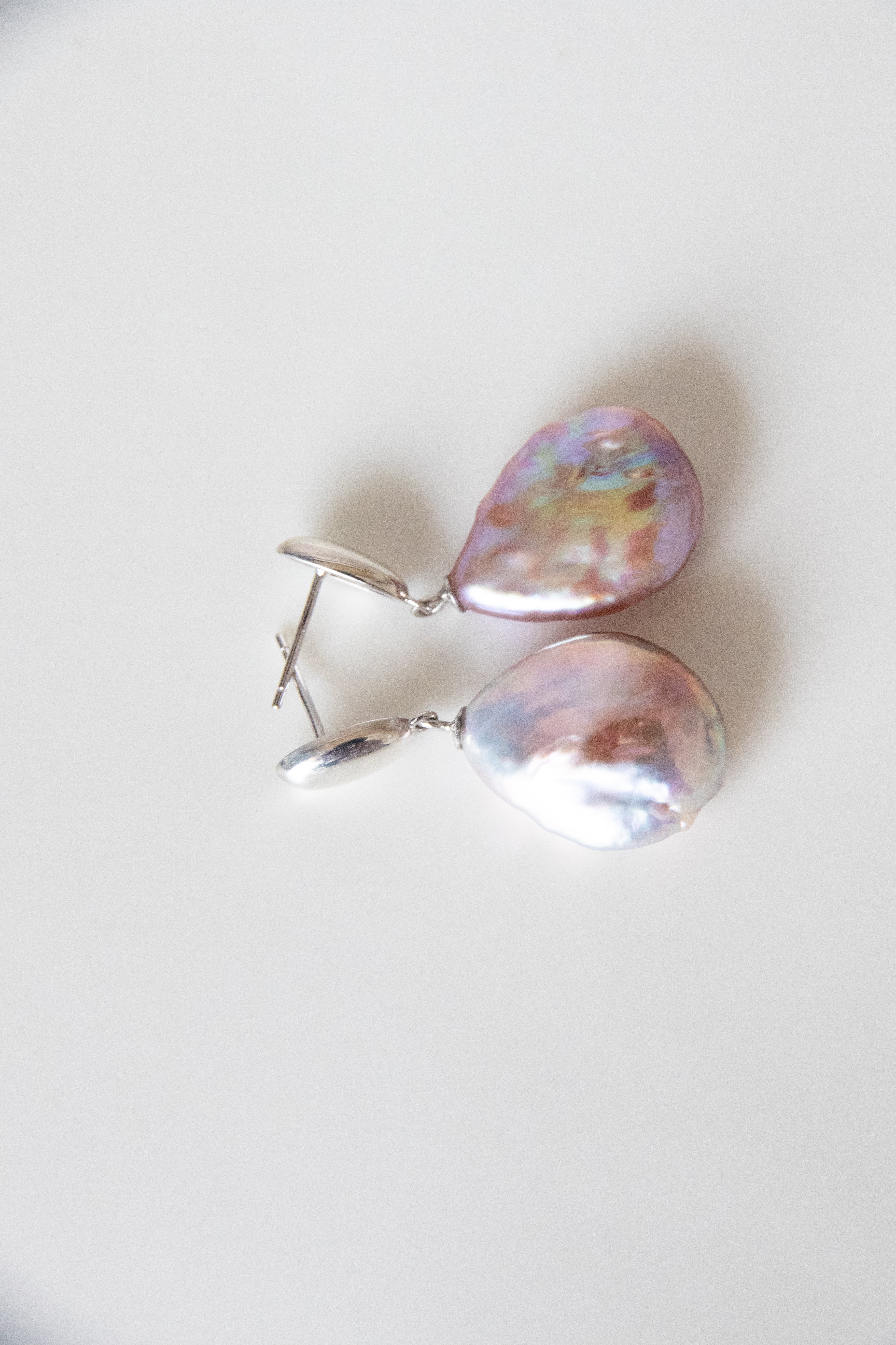 Lavender Silver Drop Pearl Earrings