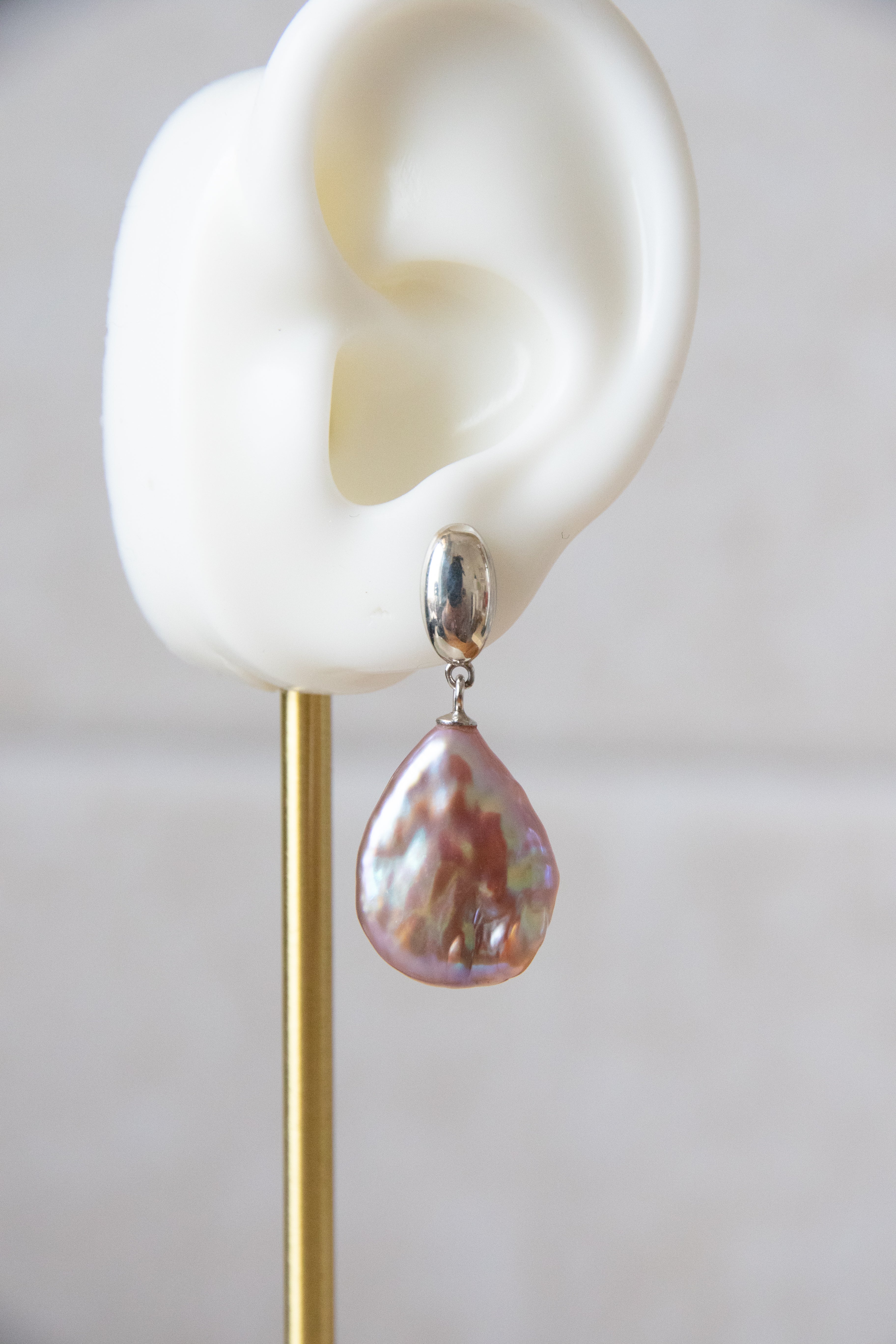 Lavender Silver Drop Pearl Earrings