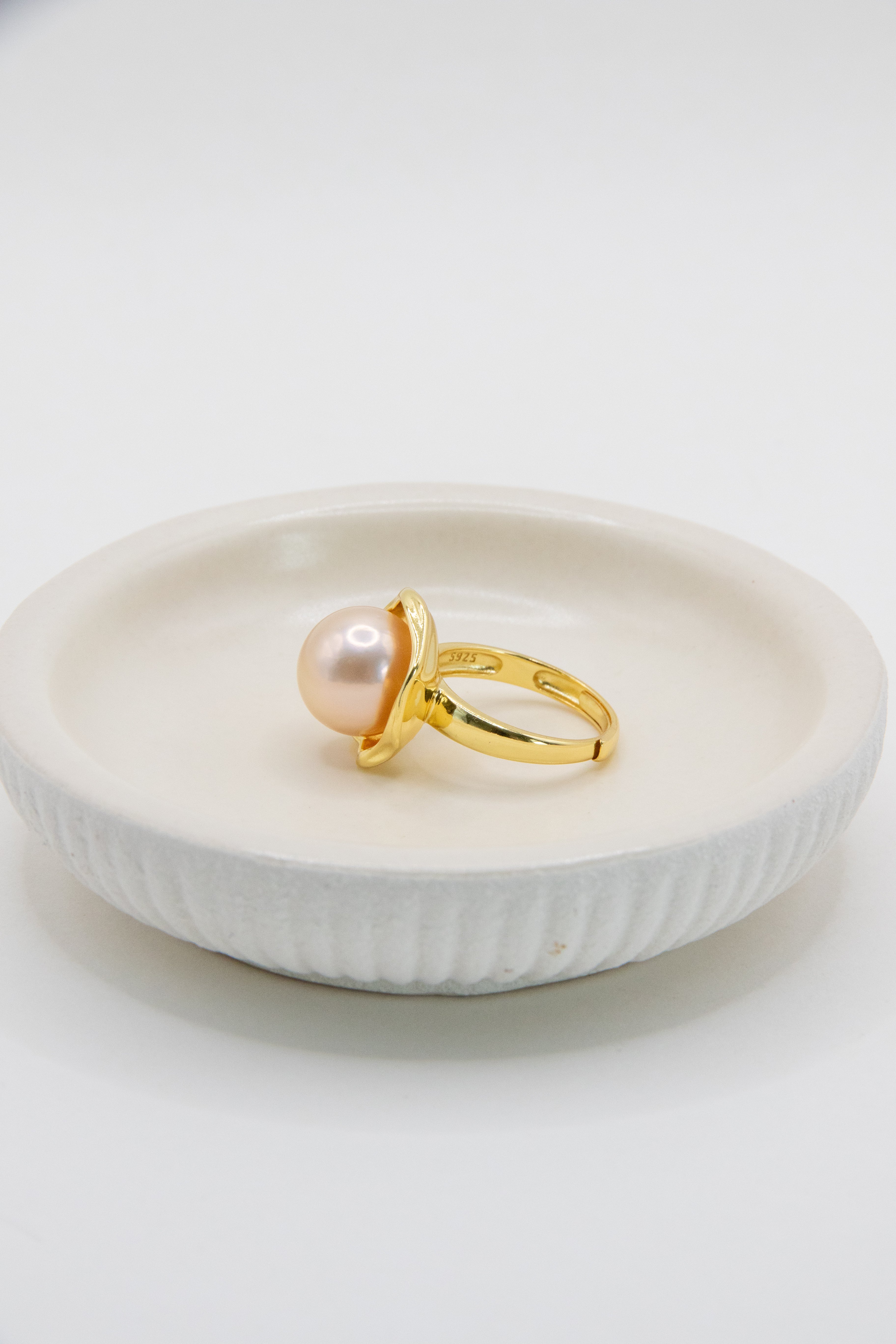 Golden Lotus Ring-Champagne Pearl