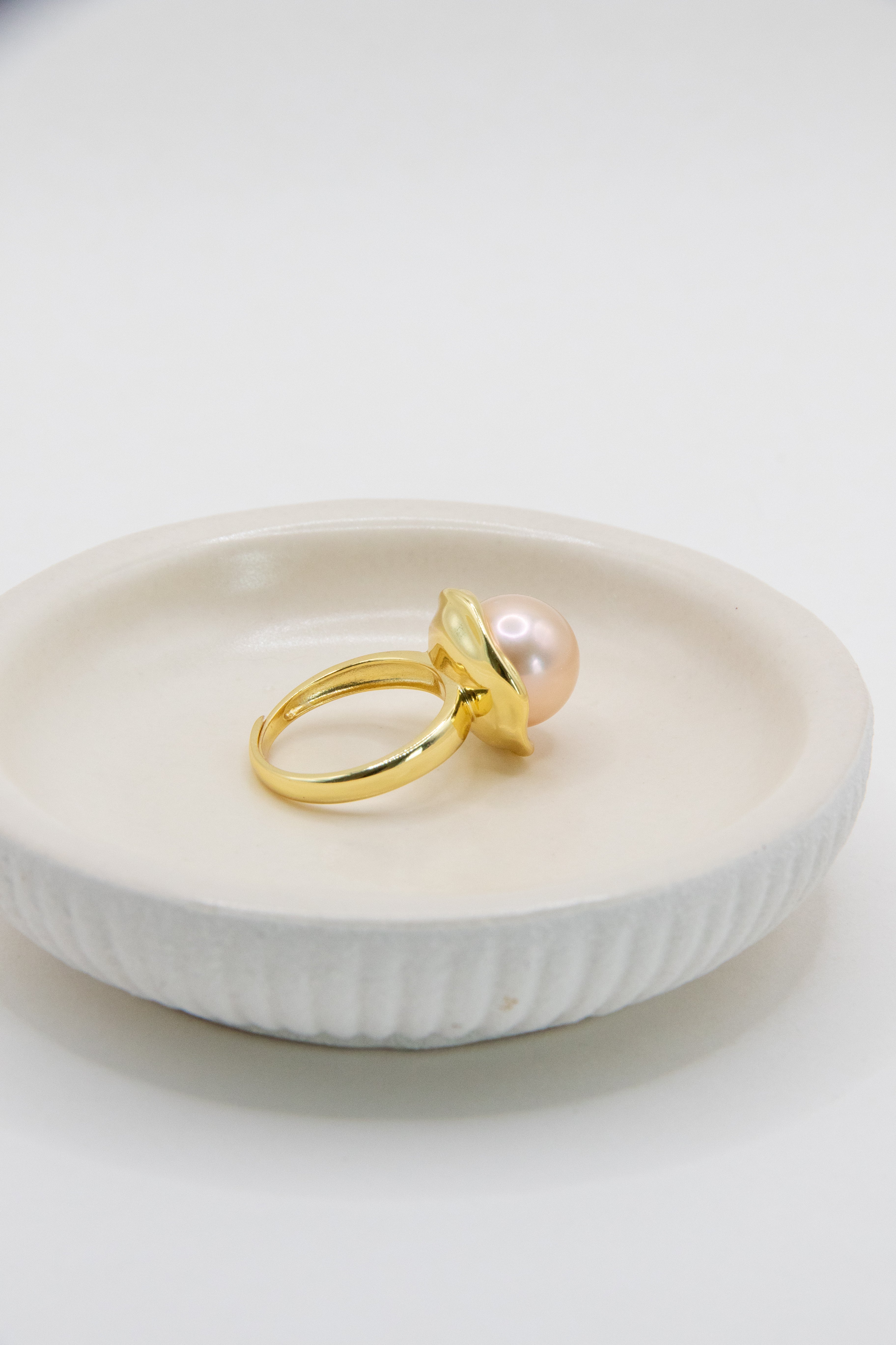 Golden Lotus Ring-Champagne Pearl