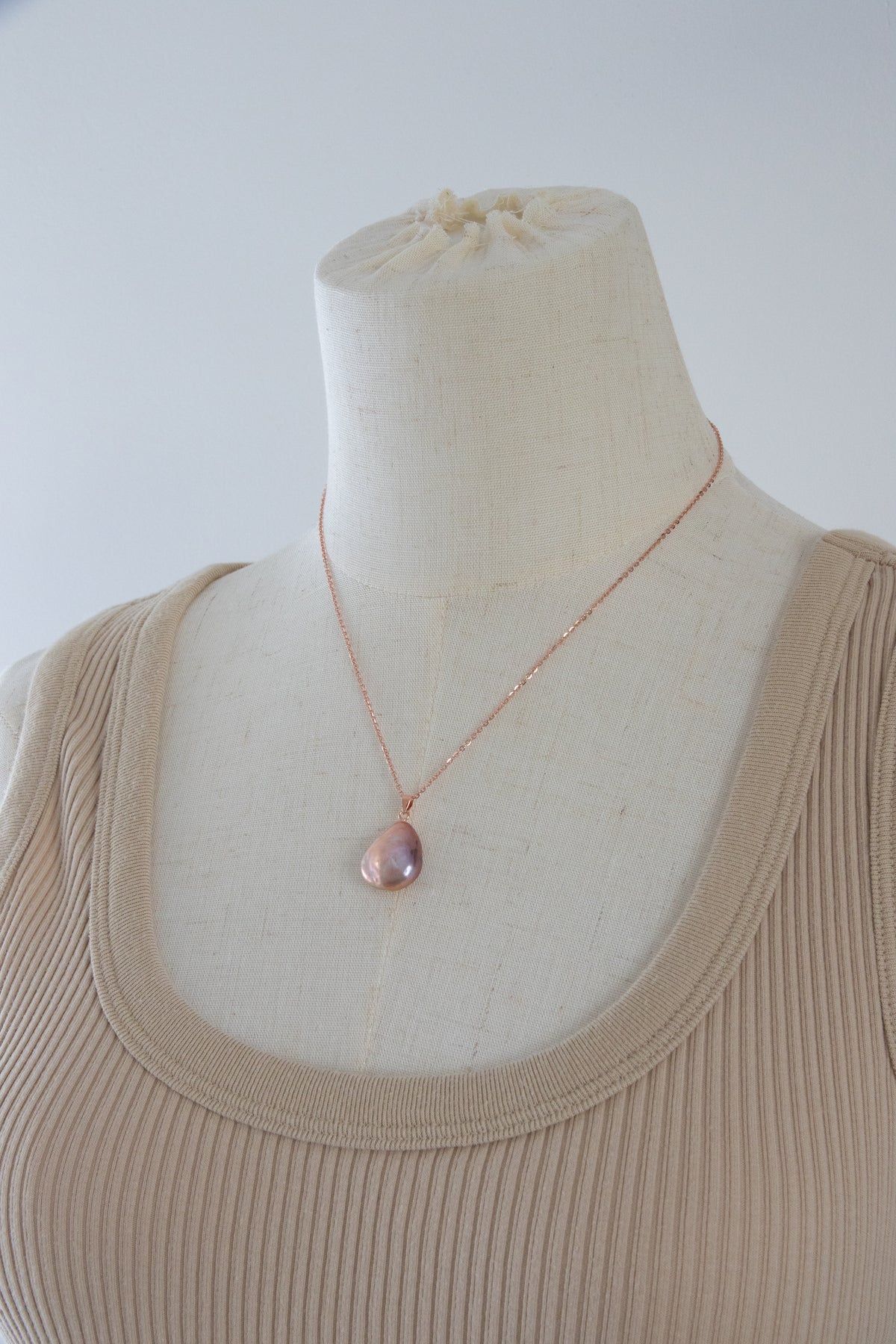 natural rose gold colored flat big drop pearl necklace