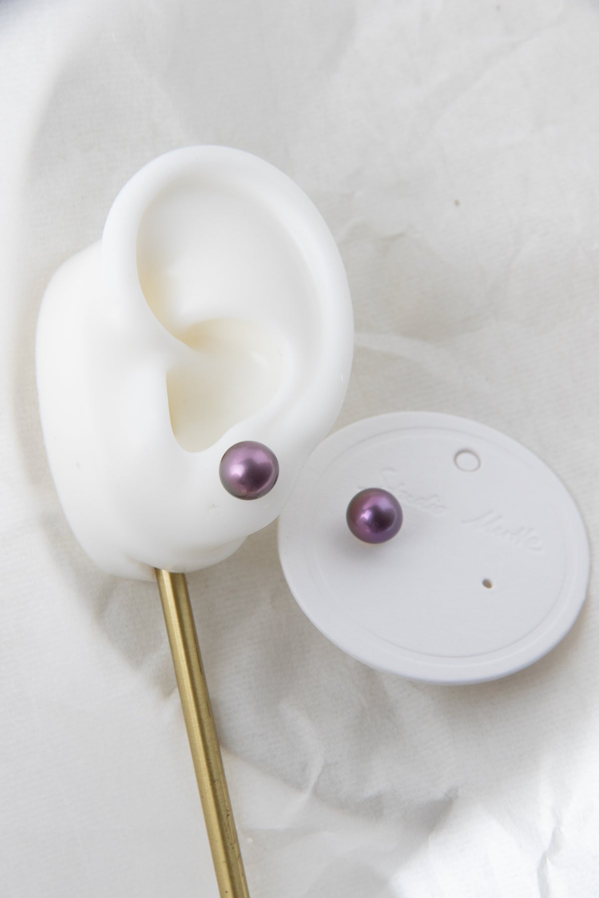 Natural purple round pearl ear studs-excellent level-NR.1