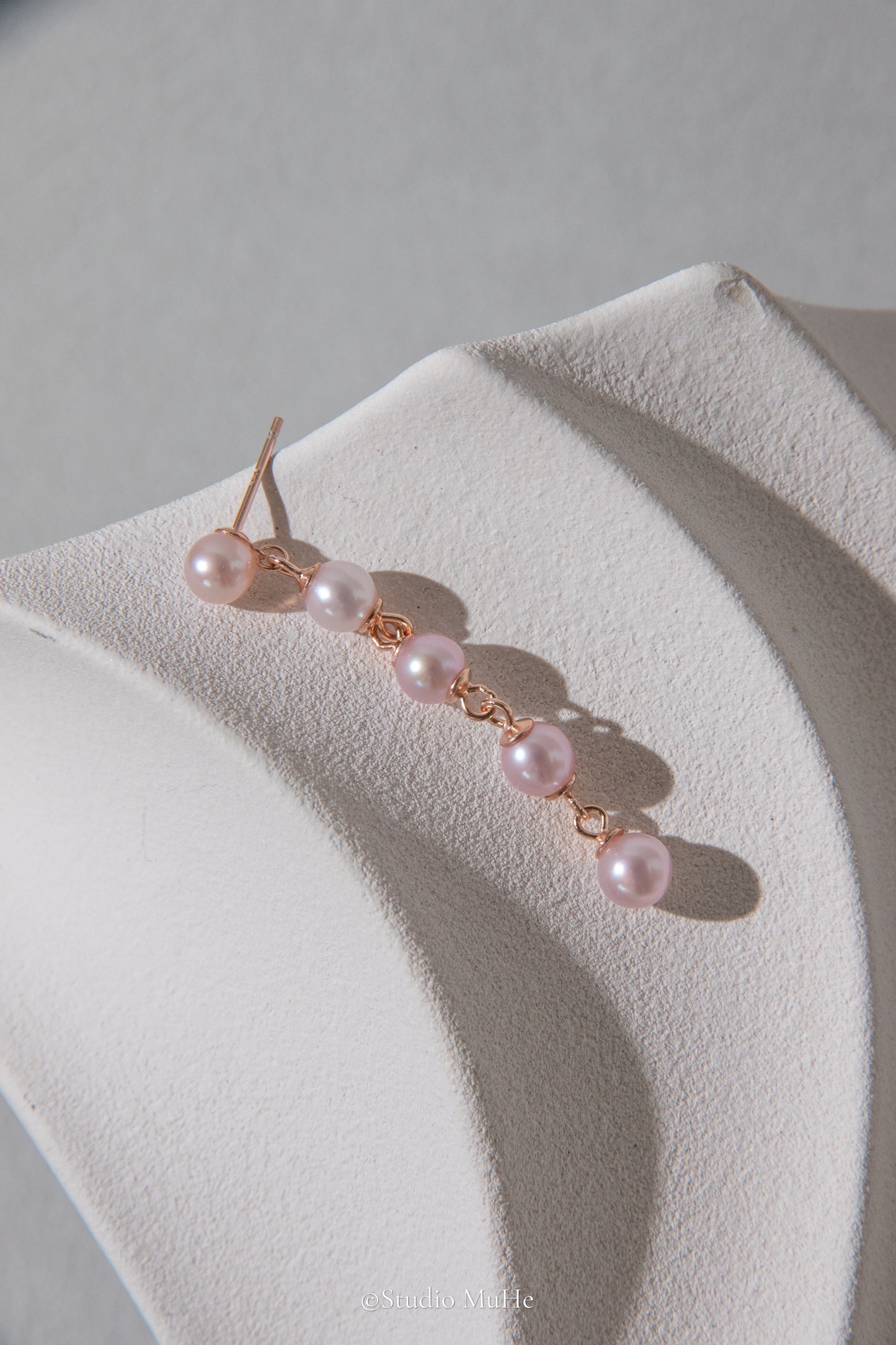 Pink rain in rose garden-Long natural baby pink round pearls earring