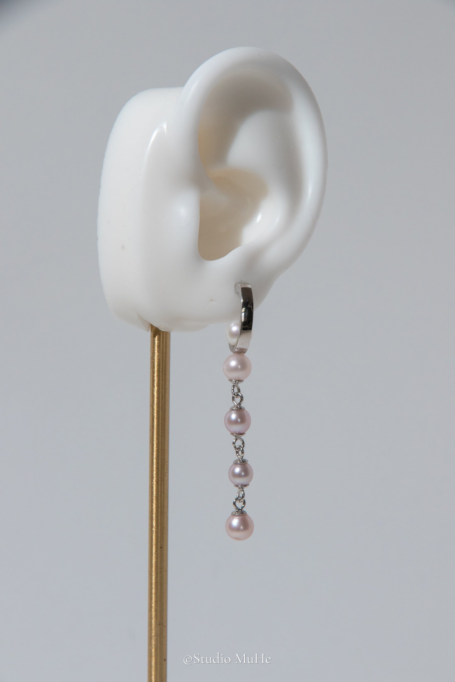 classic pink-long double sided pink pearl earring