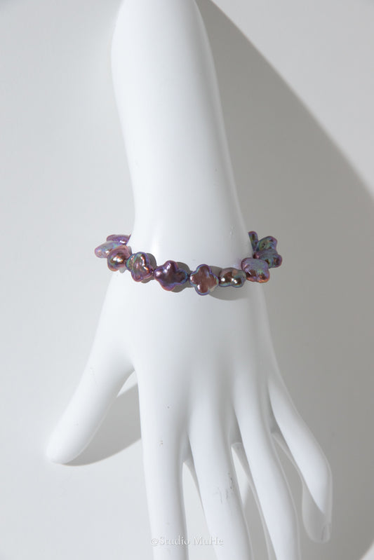 Wildest lavender-excellent level super intense natural purple colored clover freshwater pearl bracelet