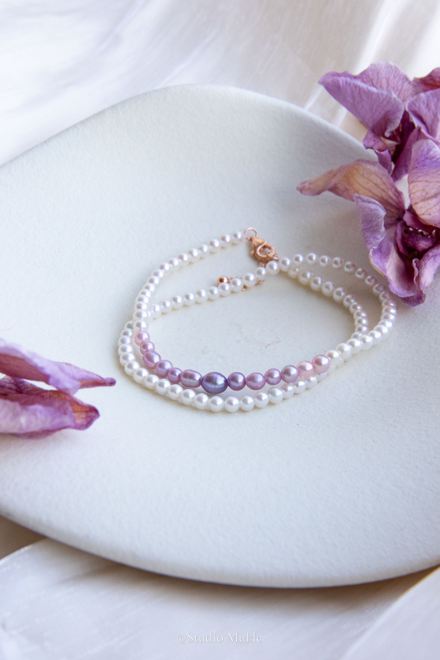 Purple Hour — Pink & Purple Gradient Double-Layer Pearl Bracelet