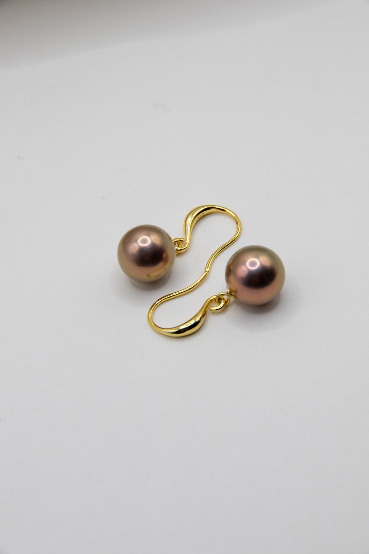 Excellent Metallic Bronze Mirror Pearl Earrings