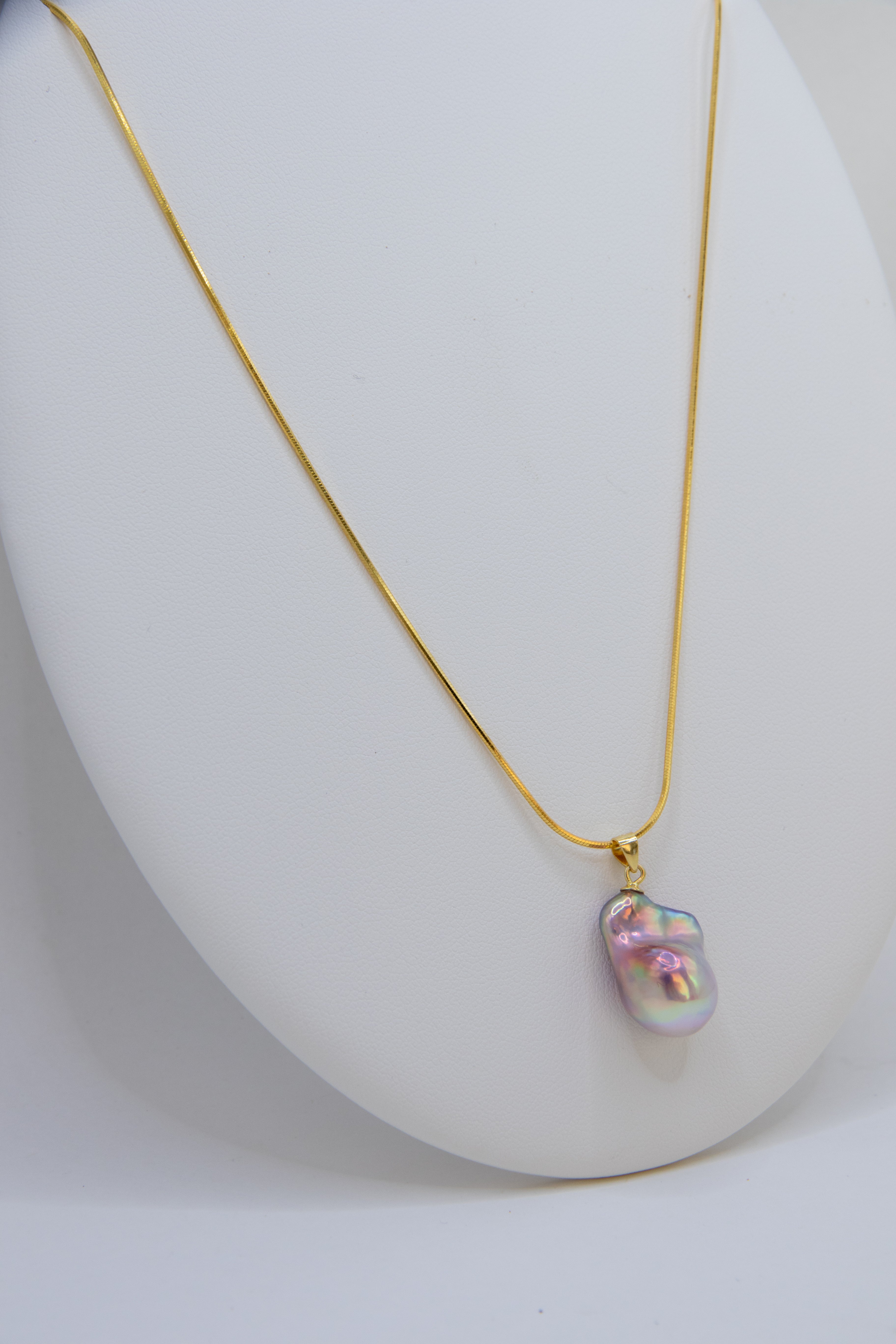 Excellent Dreamy Baroque Pink-Blue Pearl Pendant