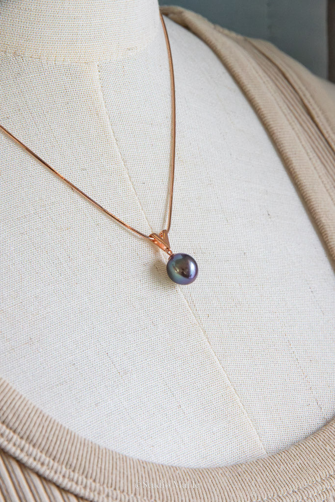 Blue Hour — Natural Deep Purple Teardrop Freshwater Pearl Pendant Necklace