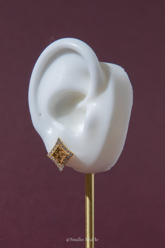 Starlight Geometry — 18k Gold-Plated Geometric CZ Stud Earrings