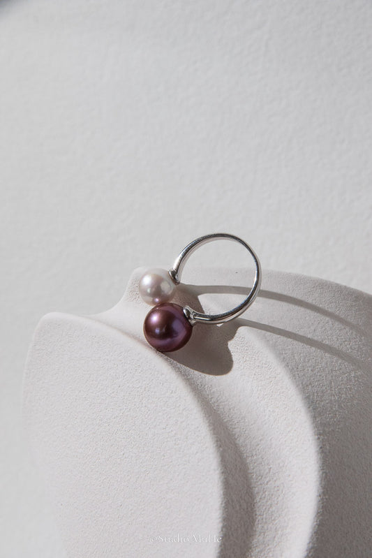 Quiet Confidence — Purple-Brown & White Freshwater Pearl Duo Ring