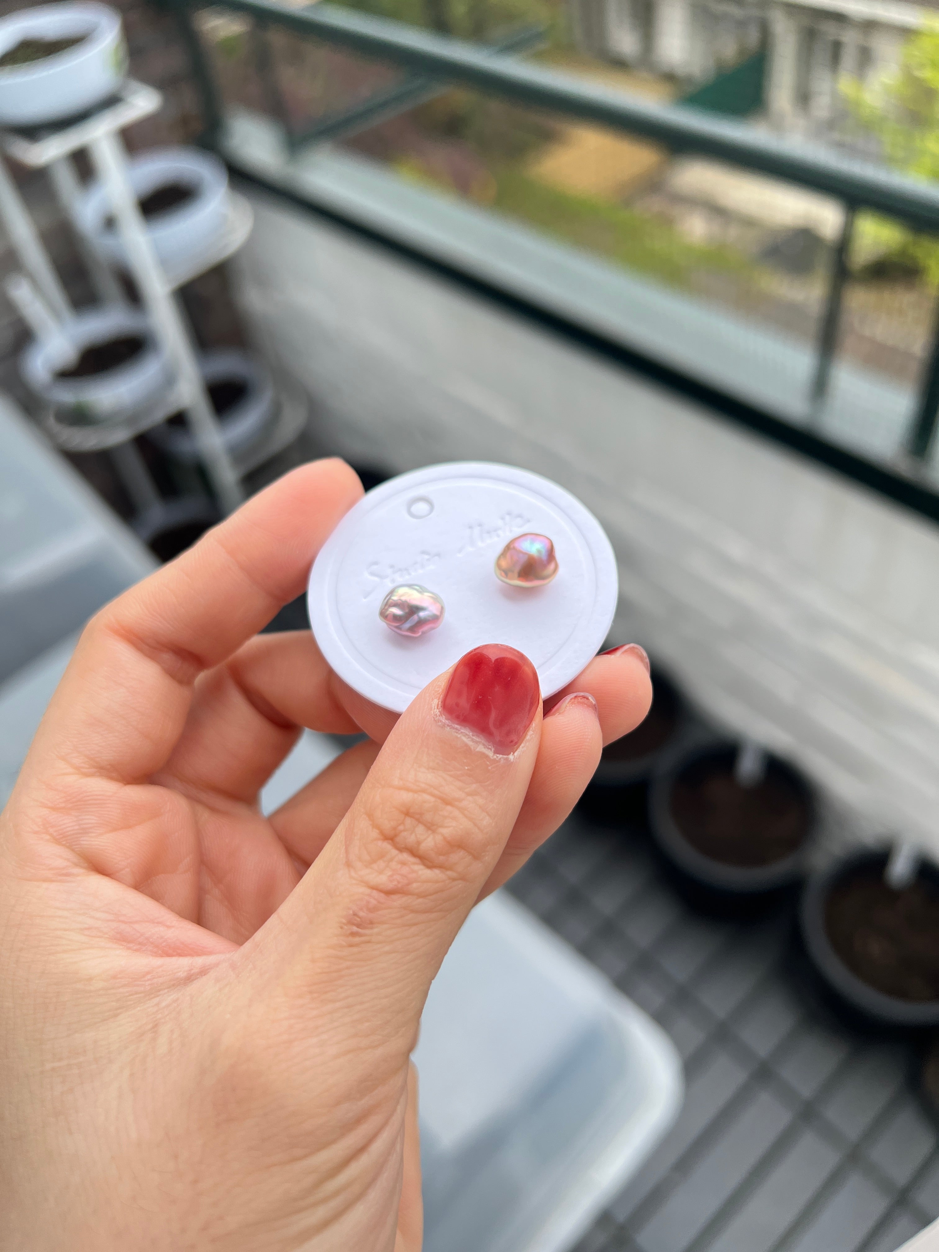 Unique seedless irregular pearl ear studs for Viktoria