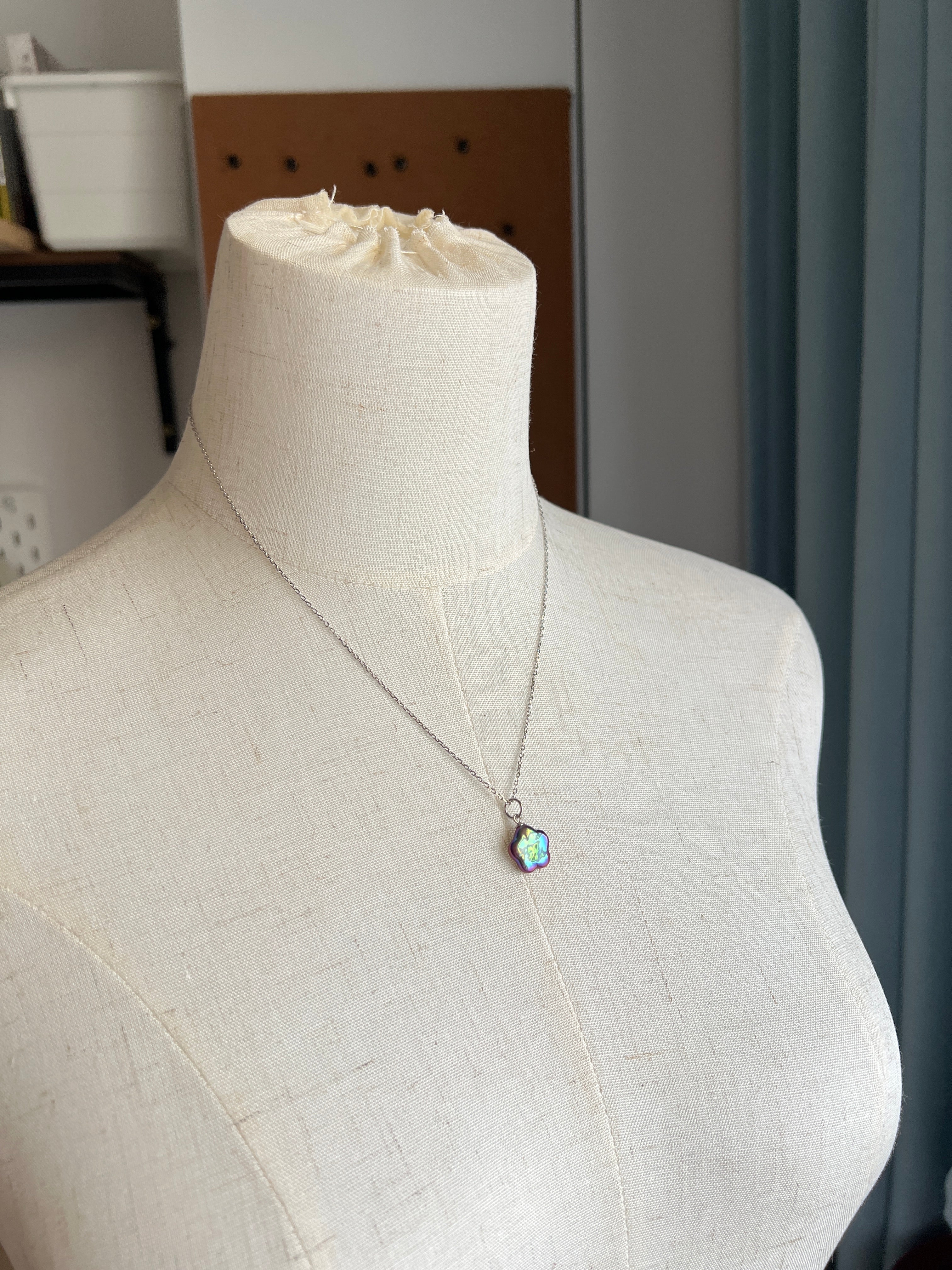 Excellent level aurora green flower pearl necklace-sterling silver chain set for E.