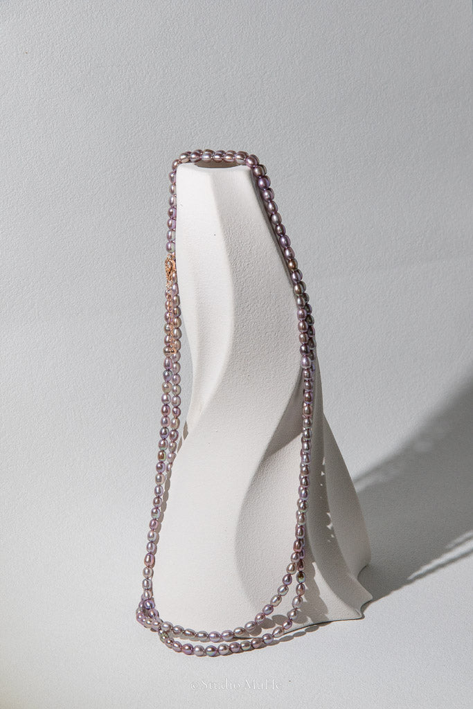 Purple Night — Extra-Long Metallic Freshwater Pearl Necklace