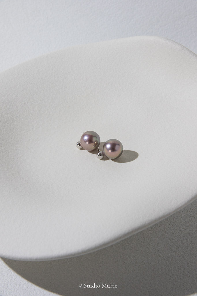 Composed — Deep Purple Freshwater Pearl & Silver Stud Earrings