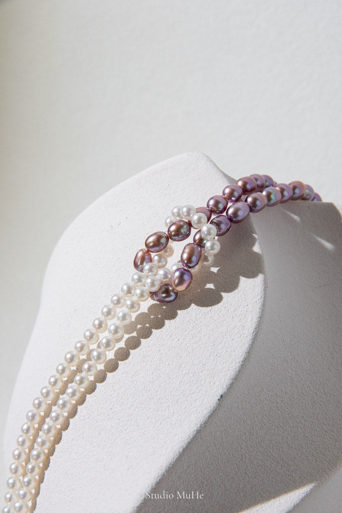 Interwoven — White & Purple Handwoven Freshwater Pearl Bracelet
