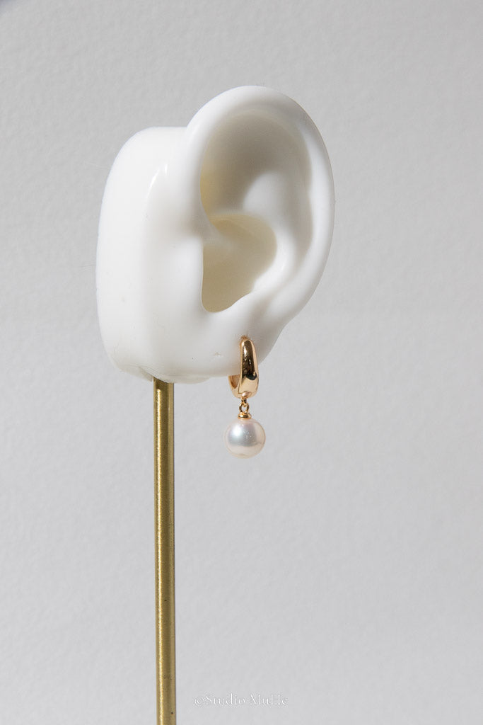 The Classic — White Round Freshwater Pearl Hoop Earrings