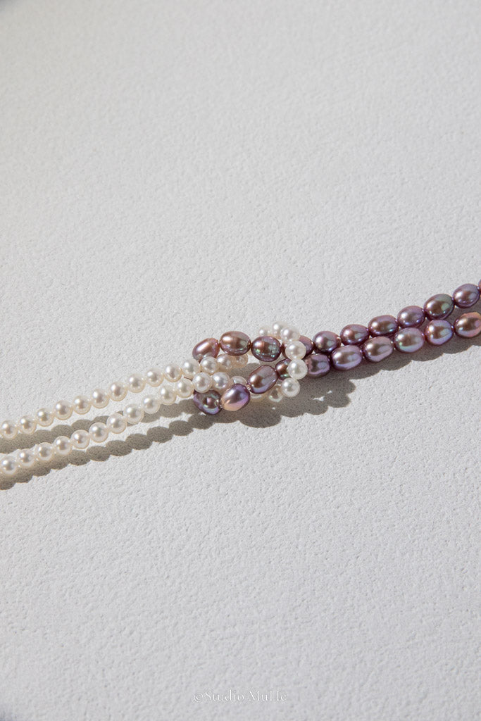 Interwoven — White & Purple Handwoven Freshwater Pearl Bracelet