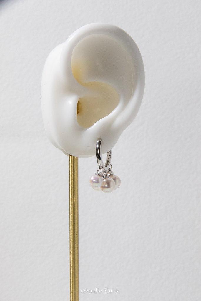 In Full Bloom — White Freshwater Pearl Cluster Hoop Earrings