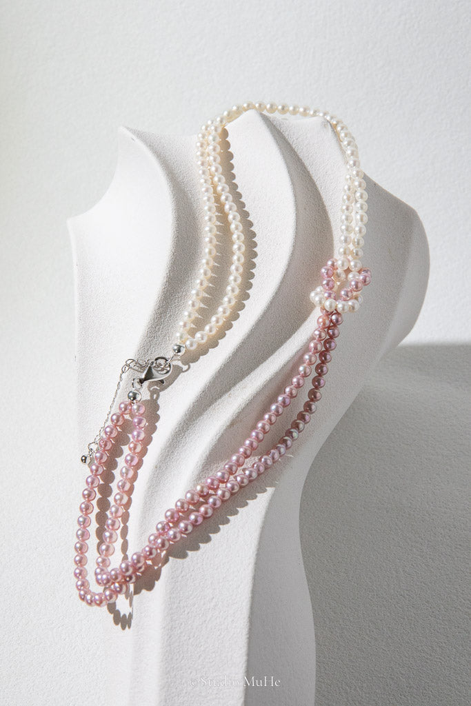 Cherry Love — Handwoven Pink & White Freshwater Pearl Necklace