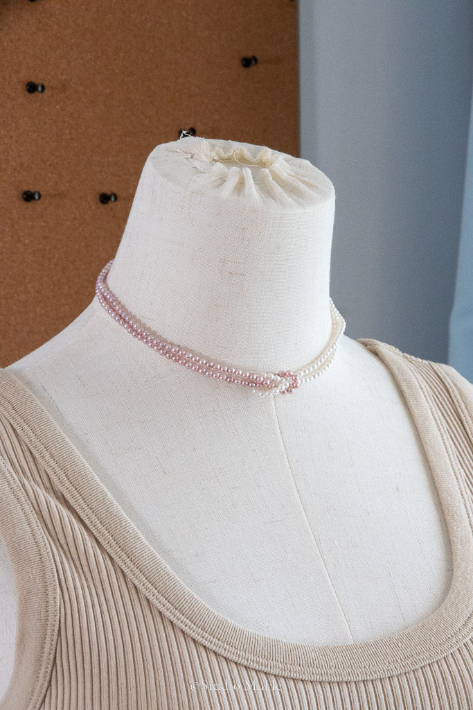 Cherry Love — Handwoven Pink & White Freshwater Pearl Necklace