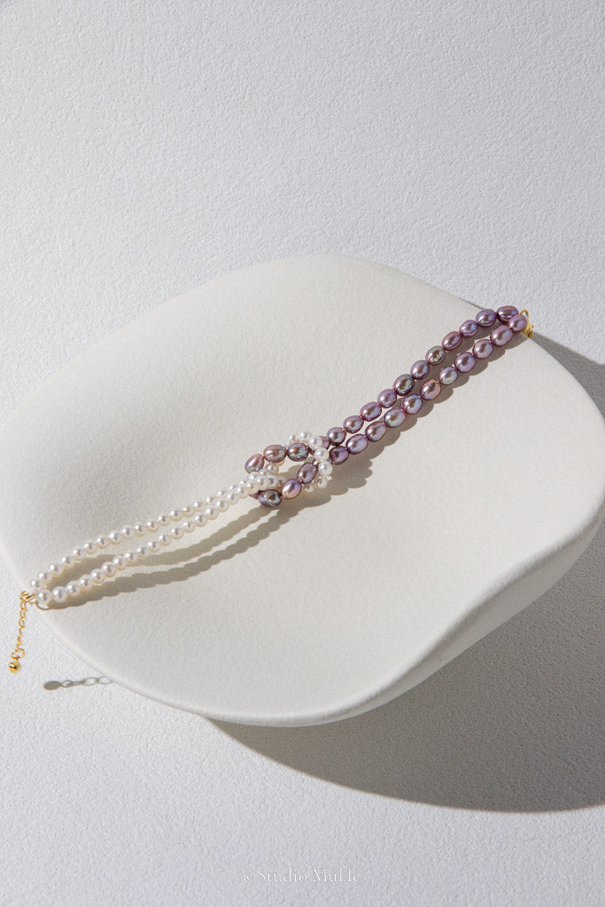 Interwoven — White & Purple Handwoven Freshwater Pearl Bracelet