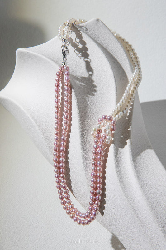 Cherry Love — Handwoven Pink & White Freshwater Pearl Necklace