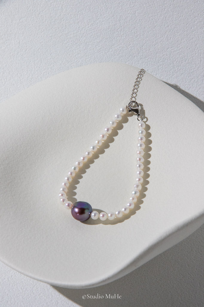 Beautiful Bold Colors — Purple Baroque & White Freshwater Pearl Bracelet