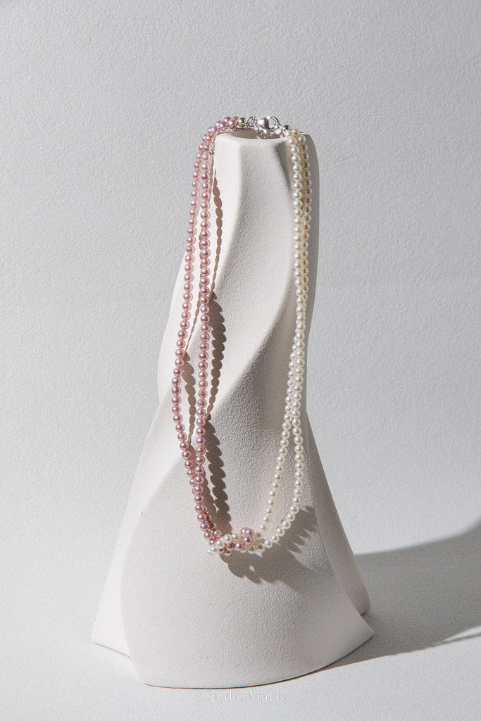 Cherry Love — Handwoven Pink & White Freshwater Pearl Necklace