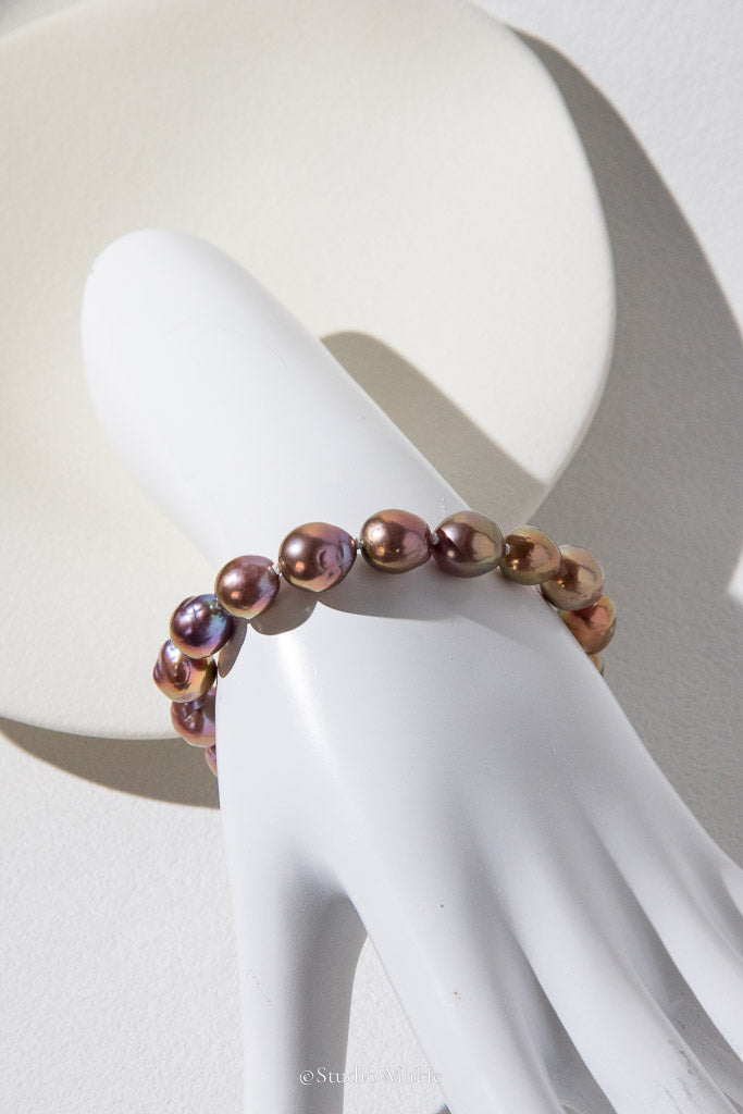 Avocado Pearls — Metallic Green Baroque Freshwater Pearl Bracelet