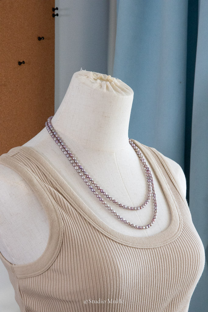 Purple Night — Extra-Long Metallic Freshwater Pearl Necklace