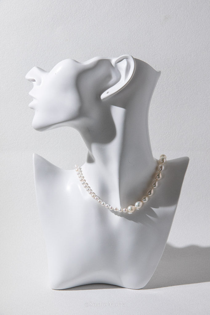 Daily rains-White Drop & Round Freshwater Pearl Necklace