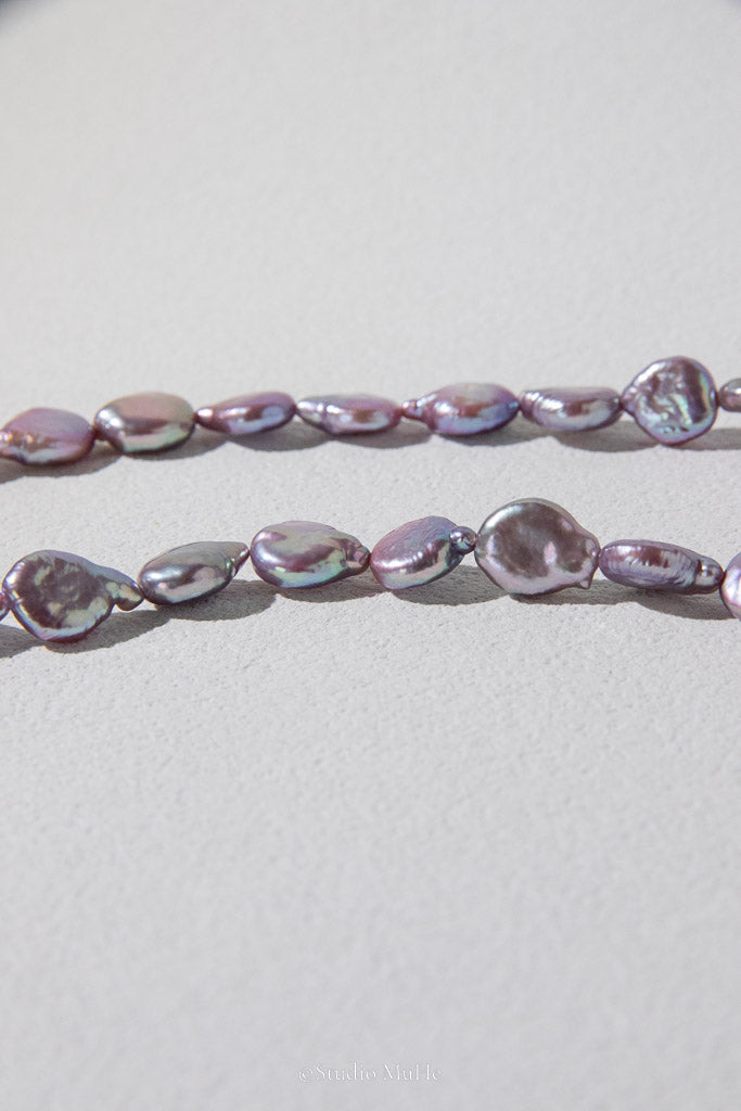 Silver Moon — Silver-Blue Button Freshwater Pearl Necklace