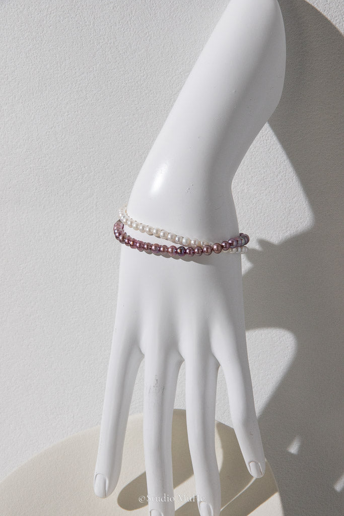 After Work — White & Purple Double-Layer Freshwater Pearl Bracelet