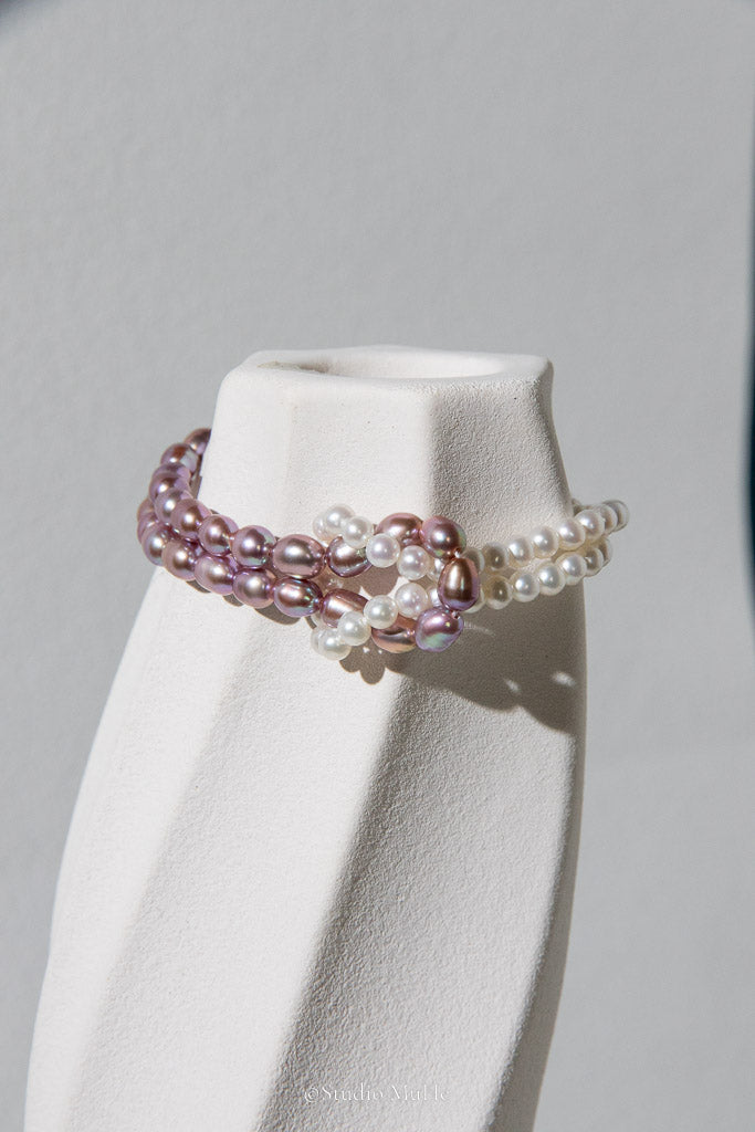 Interwoven — White & Purple Handwoven Freshwater Pearl Bracelet