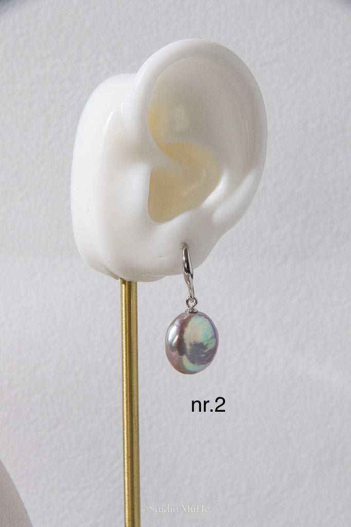 Mint Reflection — Purple & Mint Green Button Freshwater Pearl Earrings