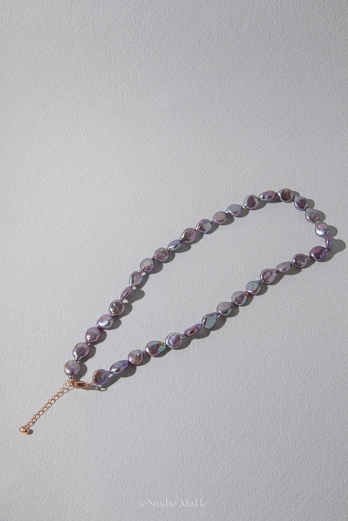 Silver Moon — Silver-Blue Button Freshwater Pearl Necklace
