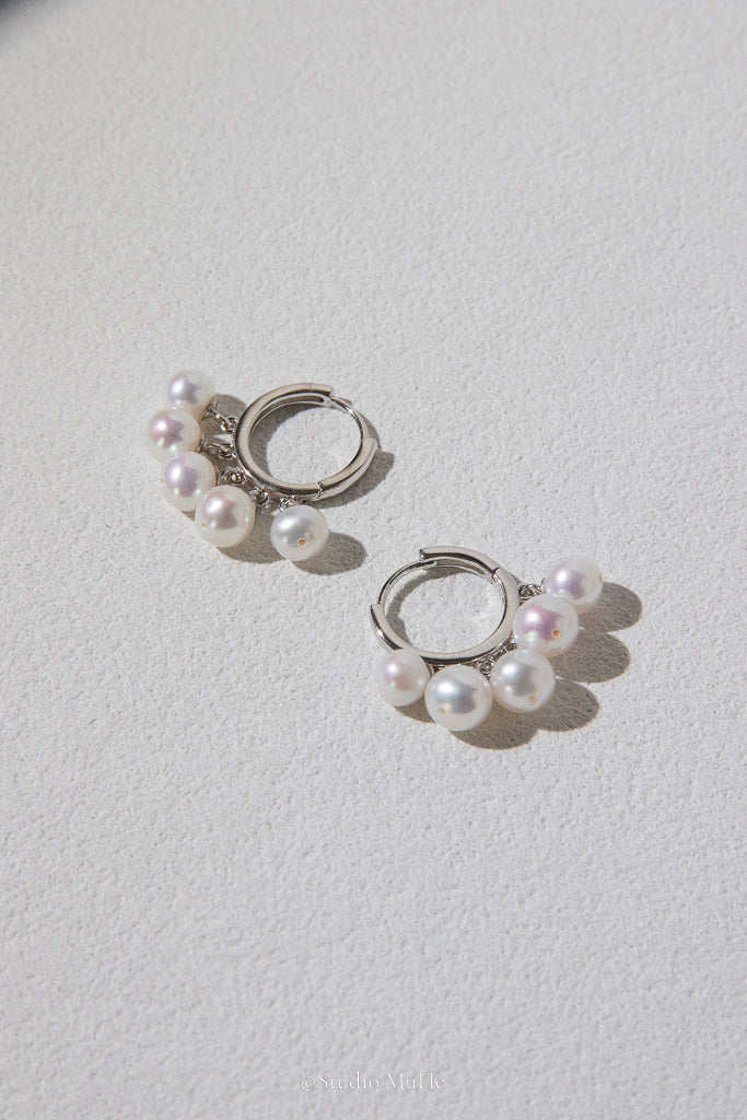 In Full Bloom — White Freshwater Pearl Cluster Hoop Earrings