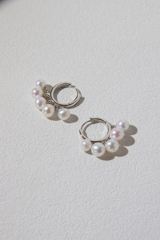 In Full Bloom — White Freshwater Pearl Cluster Hoop Earrings
