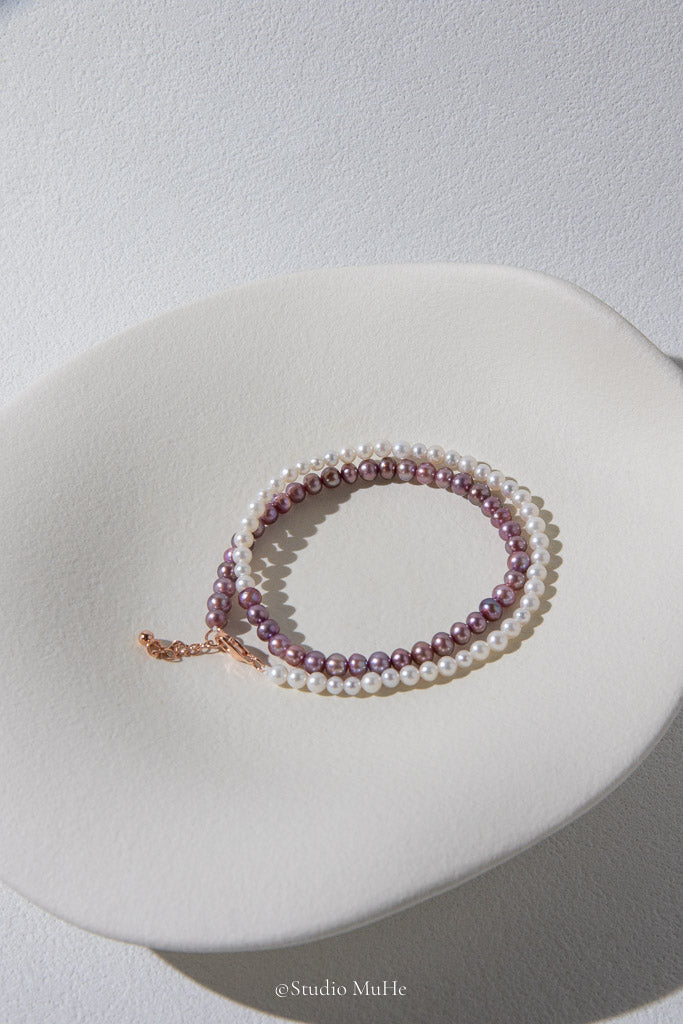 After Work — White & Purple Double-Layer Freshwater Pearl Bracelet