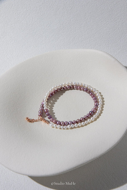 After Work — White & Purple Double-Layer Freshwater Pearl Bracelet